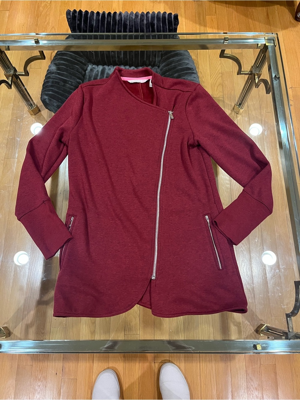 Isaac Mizrahi Burgundy Asymmetrical Zip Utility Jacket